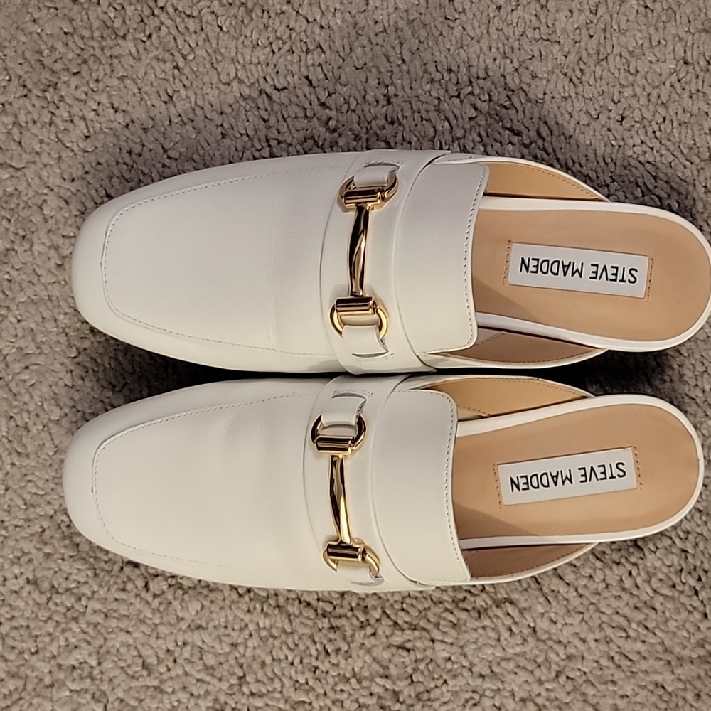 COPY - Steve Madden white leather mules